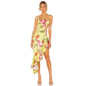 NBD Kaz Floral Asymmetric Gown In Yellow Pink Watercolor NWT Womens XS Imperfect